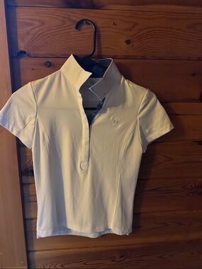 Romfh White Short Sleeve Riding Polo with Navy Trim and buttons